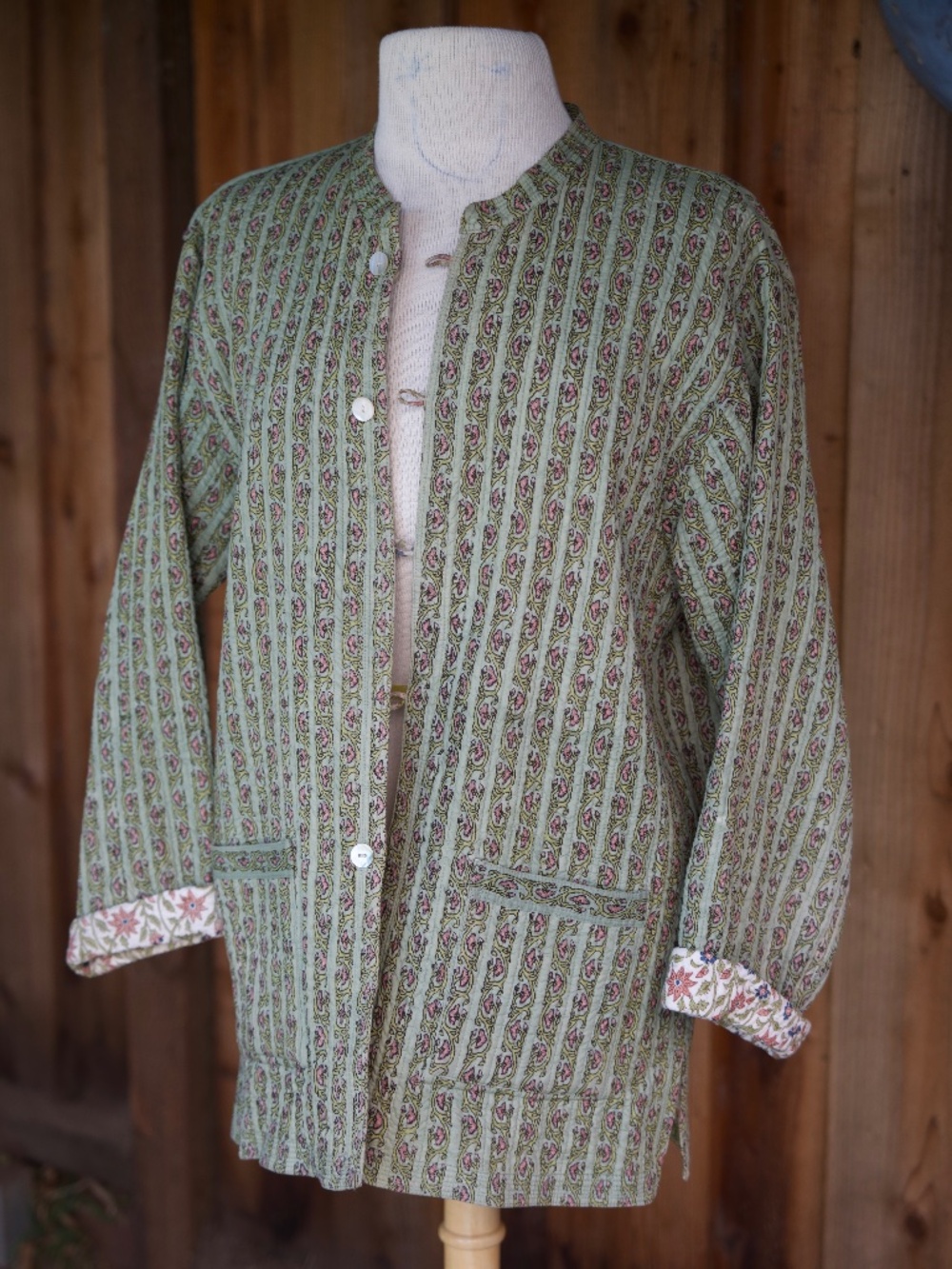 Vintage 100% Cotton Indian Boho Reversible Floral Print Quilted Jacket Woman's M